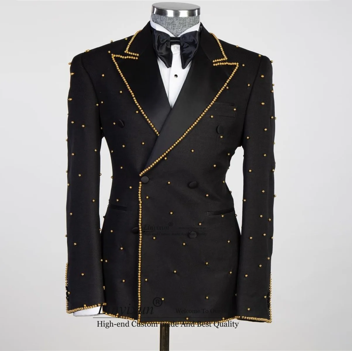 Luxury Beaded Black Mens Suits Wedding Groom Tuxedo Formal Occasion Blazer Customized ropa hombre trajes elegante para hombres