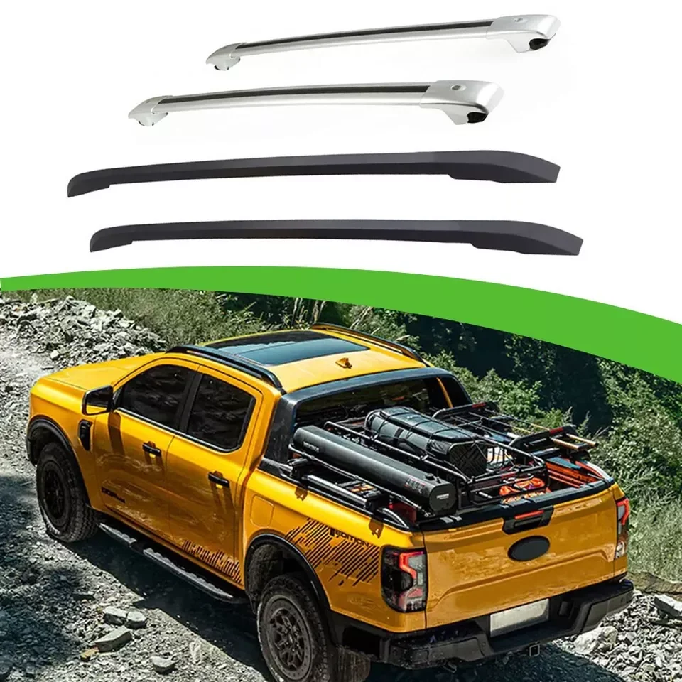 4Pcs Aluminum Fits for Ford Ranger T9 2023 2024 + Roof Rail Racks Side Rail Bar Crossbar Cross Bars