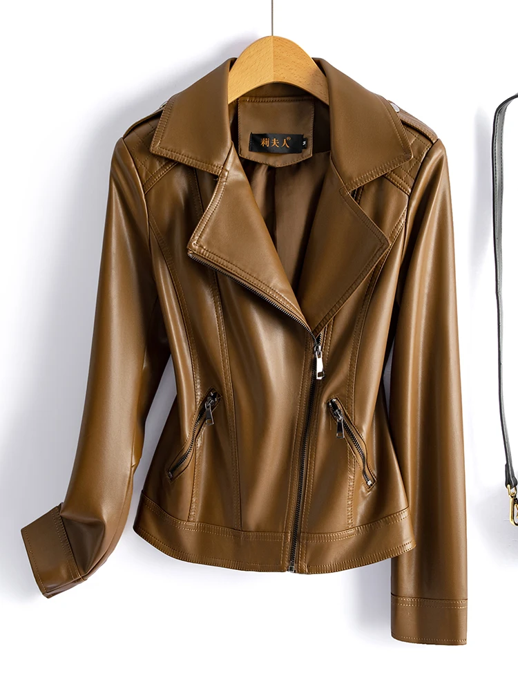 Giacca in Vera Pelle Haining da Donna, Nuova Collezione Primavera Autunno, Imbottita in Cotone, Nera, Stile Motociclista, Vestibilità Slim