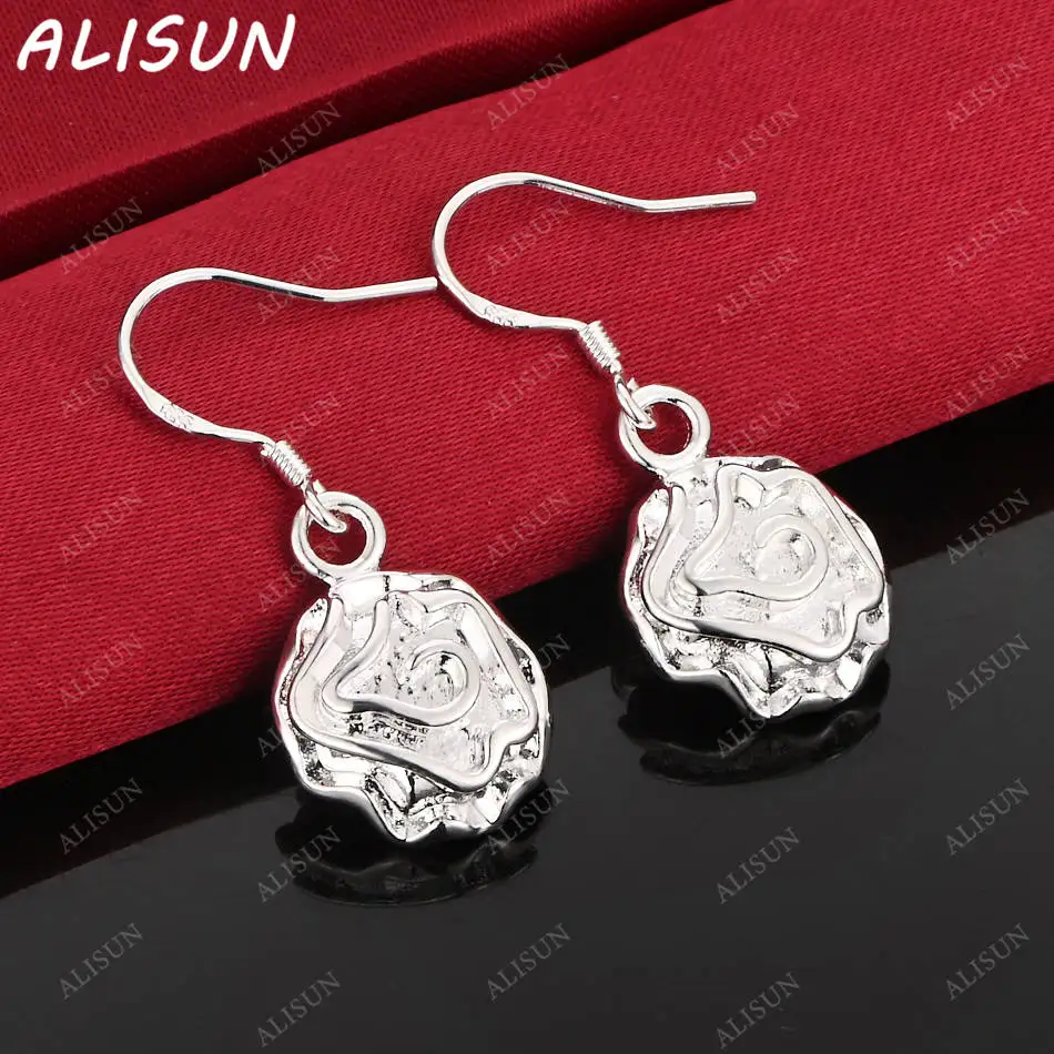 

ALISUN 925 Sterling Silver Rose Earrings Drop Earrings Fashion Jewelry Charm Grace Noble Wedding Accessories