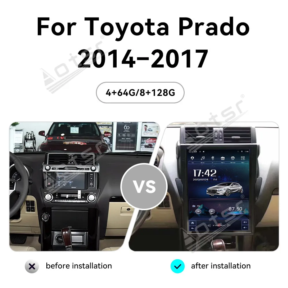 15 Inch Android 13 CarPlay Car Radio For Toyota Prado 2014-2017 Touch Screen Multimedia Player GPS Navigation Car Accessories BT