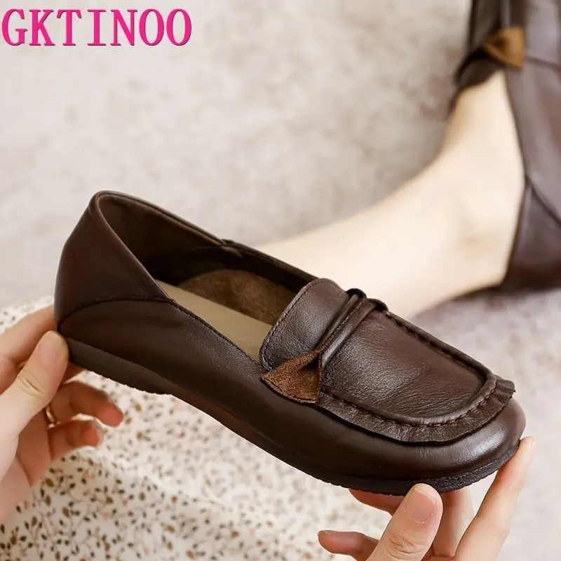 GKTINOO Women Loafers Spring Genuine Leather Comfort Flat Mother Shoes Slip-On Footwear Fashion Female Footwear Zapatos De Mujer