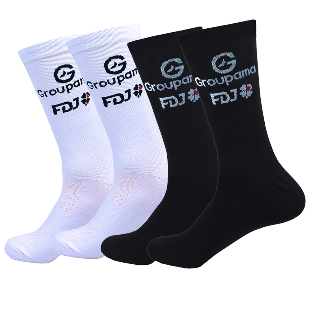 

NEW FDJ White Socks Team UAE 2026 Cycling Socks Men Women UAE Team Breathable Quick Dry Outdoor Football Running Bike Socks