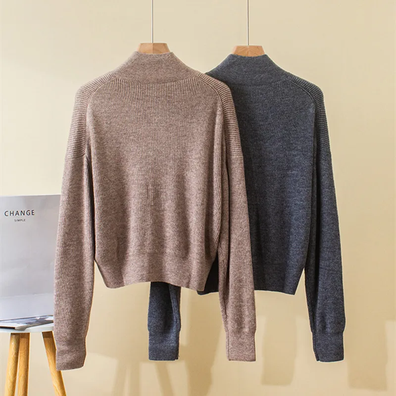 Chaqueta suéter de punto con cadena de cuentas y cuello cárdigan de lana nueva de otoño e invierno para mujer