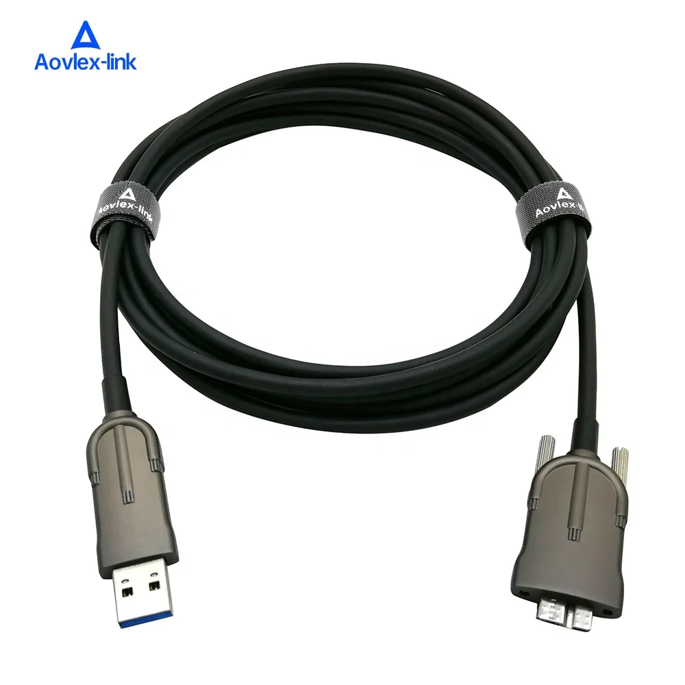 USB 3.0 AOC cable Type-A to Micro B with Screw Hybrid Active Optical Industrial Camera cable for machine vision