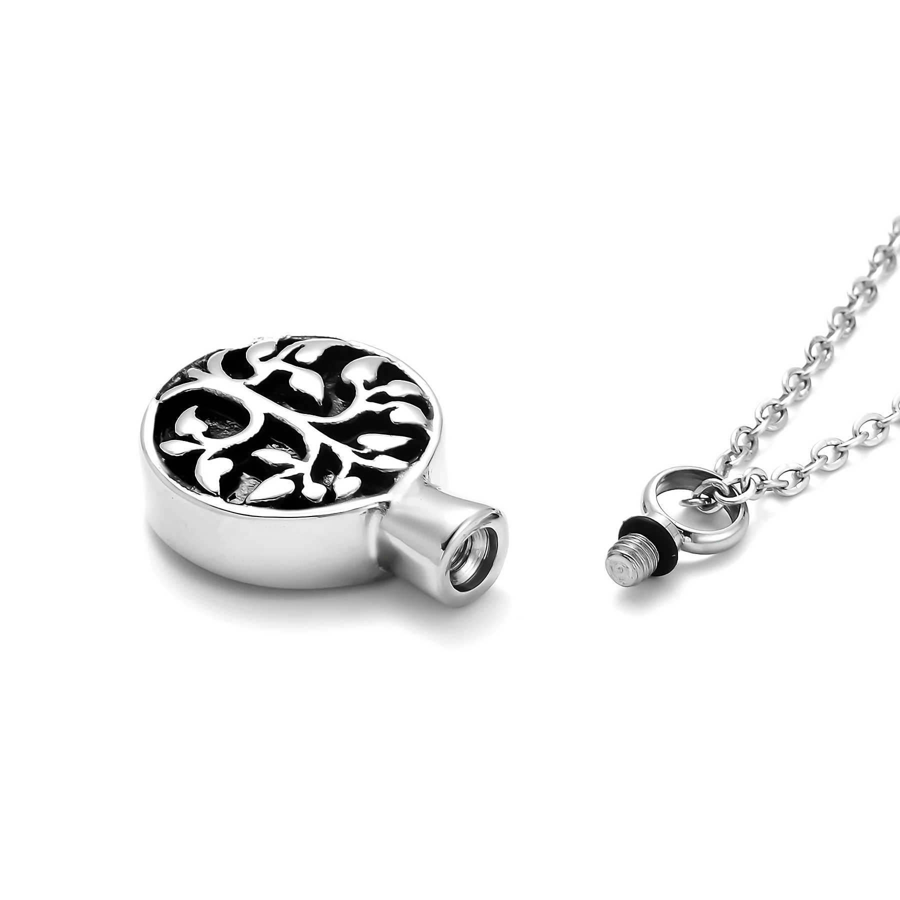 Round Life Tree Pendant Cremation Jewelry For Ashes Stainless Steel Urn Necklace Memorial Keepsake Pendant Dropshipping