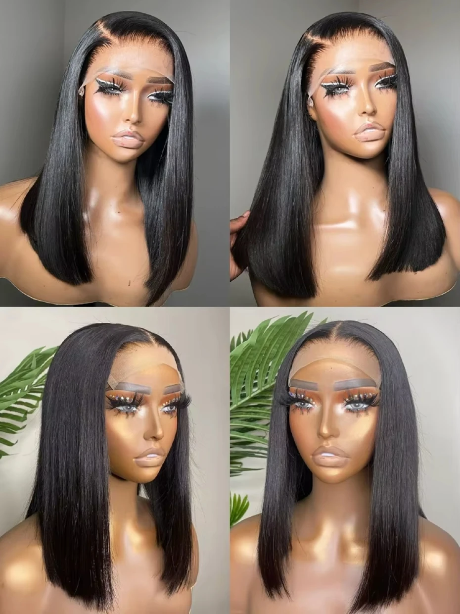 5x5 グルーレスベトナム人毛ウィッグ ダブルドローン ショートボブ レースフロント人毛ウィッグ すぐに着用できる ナチュラルブラックカラー 250%