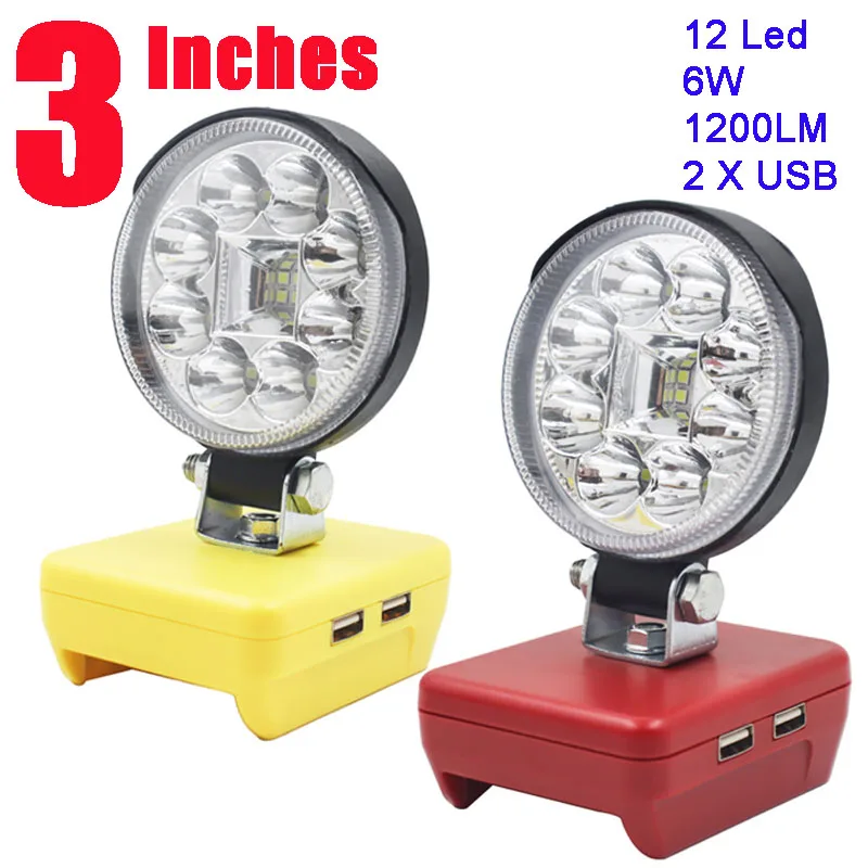 Polegada Carro Conduziu Luzes de Trabalho Lanternas Tocha Spotlight Usb Power Bank para Milwaukee 18v M18 para Dewalt 20v 60v Li-ion Bateria 3