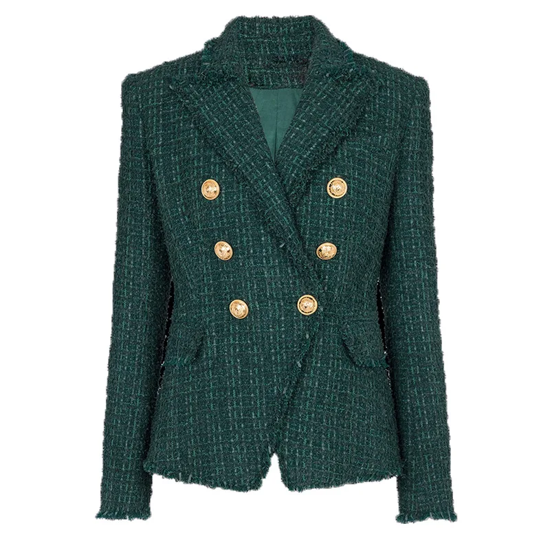 

Spring Autumn Women's Elegant Gold Button Blazer 2024 New in Jackets Ladies Haute Couture Fringed Tweed Slim Fit Blazer