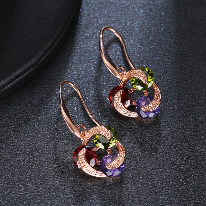 SUGO 2022 Summer New Trend Classic Retro Rose Gold Color Cubic Zirconia Earrings for Charming Women Dinner Jewelry Accessories