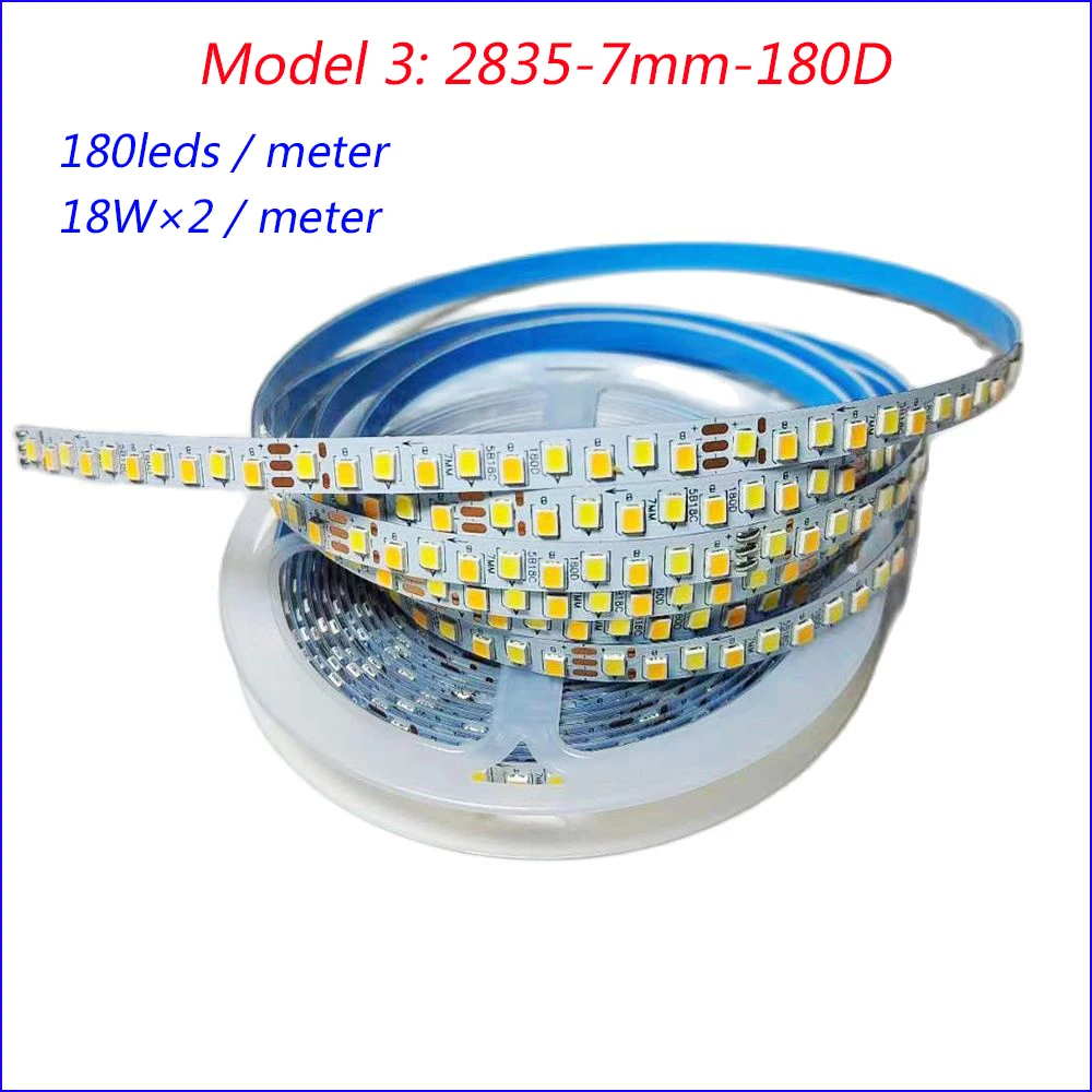 3colors 5meter 2835-7mm-140D/160D/180D/200D SANAN Highlight constant current LED strip 20W×2/meter with 3solder joints.