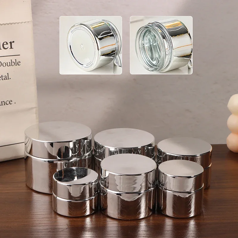 

Cosmetic Jar 5-50g Face Cream Glass Bottle Silver Cream Jar Cosmetic Container Empty Nail Glue Jar Travel Makeup Container./