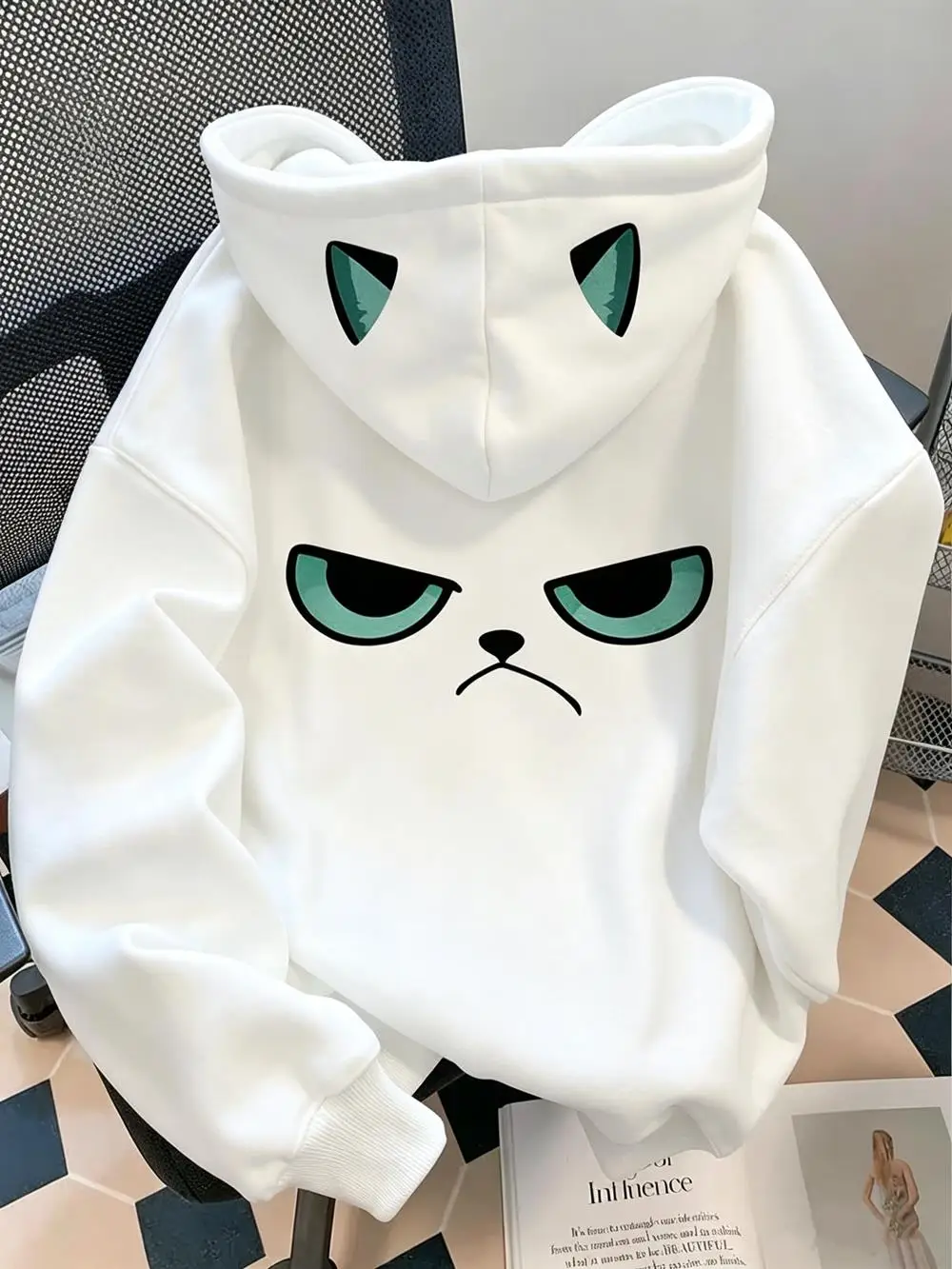 Angry Monster Prints Hoodies Mens Womens Korean Devil Horn On Hat Oversized Pullover Winter Fleece Warm Pocket Male Sweatshirts