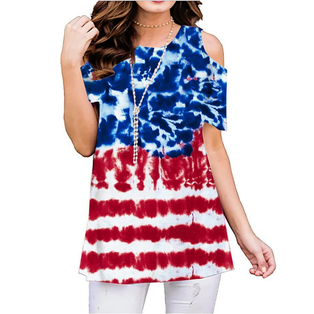 Estate Amazon nuova stampa con spalle scoperte pullover a maniche corte T-shirt casual da donna con fondo superiore 25 colori