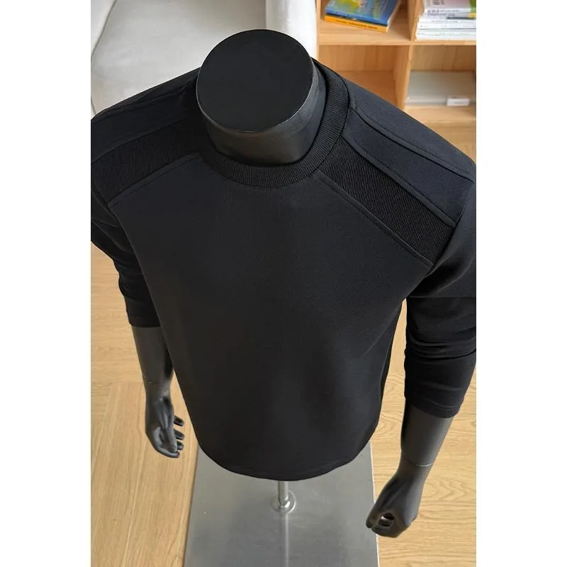 Men Cleanfit Deconstructed Panel Crew Neck Long Sleeve T Shirt Hong Kong Style Ins Basic Inner Tee Spring Autumn