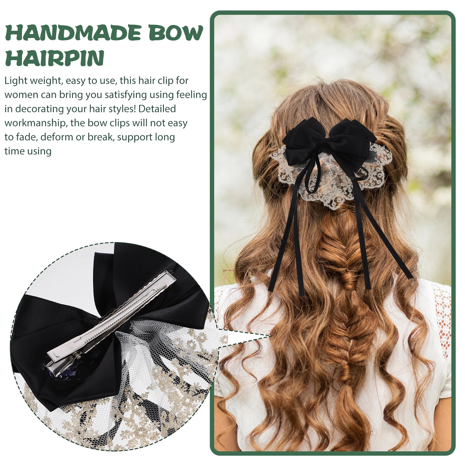 

2Pcs Red Duckbill Clips H made Lace Hairpins Sweet Bow Women Hair Accessories Long Bows Durable Ribbon For Fine Hair