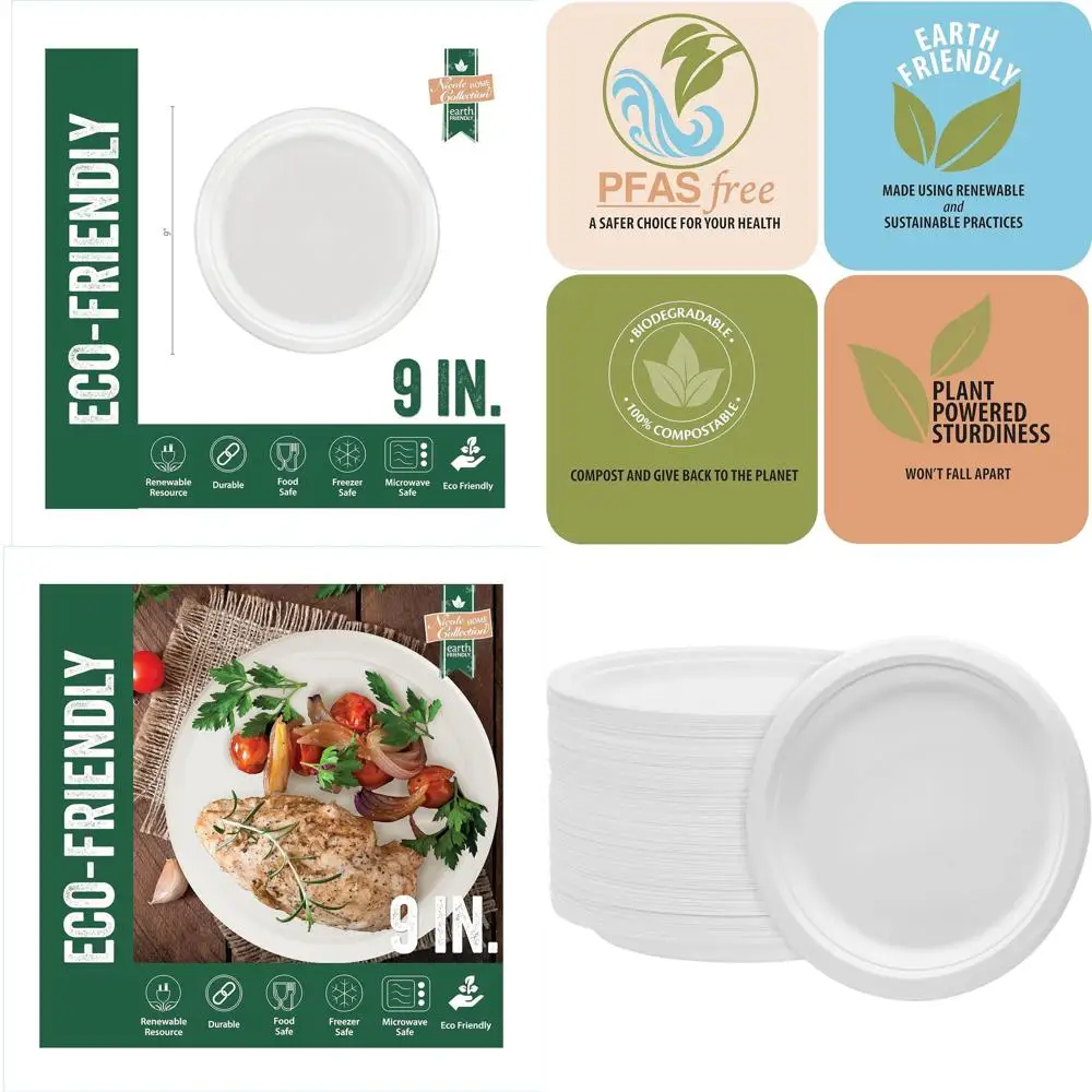 

Экологичные 9-дюймовые прочные биоразлагаемые бумажные тарелки, 100% багасса, из натурального сахарного тростника, упаковка 600 штук