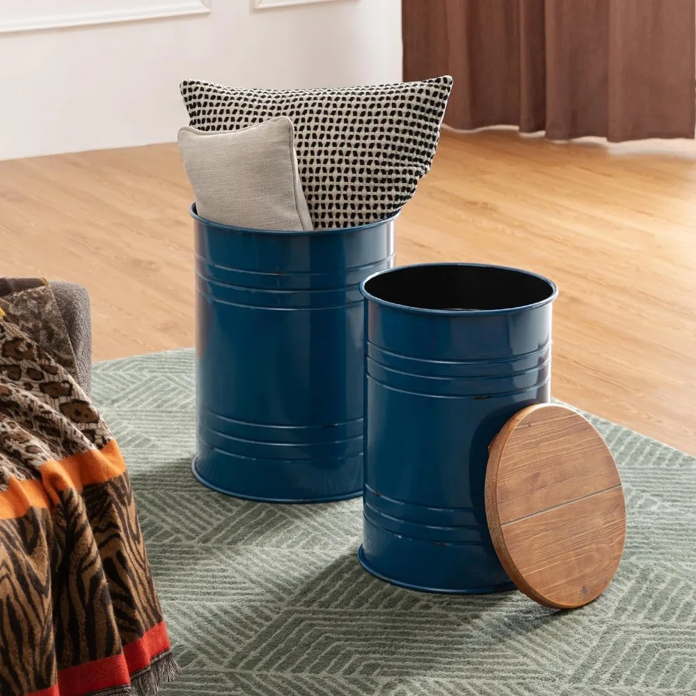 مجموعة طاولات متداخلة معدنية على طراز المزرعة، طاولة قهوة مستديرة مع مساحة تخزين، طاولات نهاية صغيرة مكونة من قطعتين لغرفة المعيشة #6