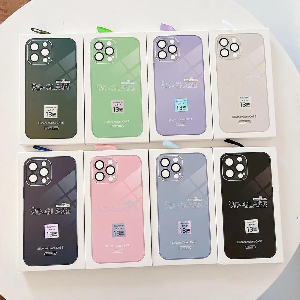 10pcs/9D Silicone Glass Case For iPhone 15 15Pro 14 13 12 11 Pro Max Pro Plus Mirror Glass Phone Case With Integrated Lens Film