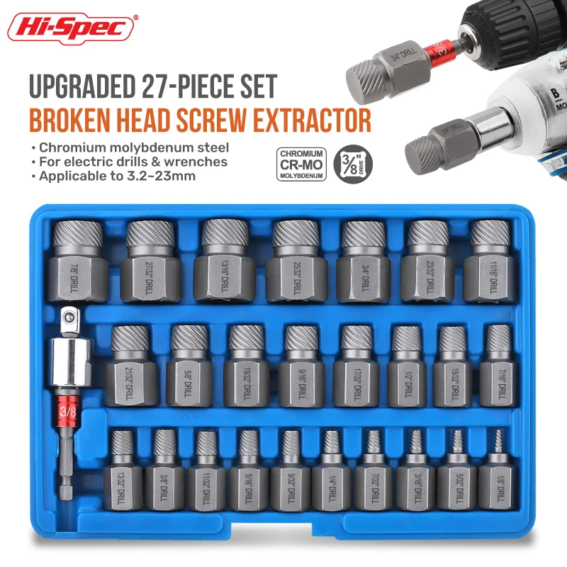 Imagem -05 - Hi-spec-broken Wire Extractor Lug Nut Remover Ferramenta de Remoção Parafuso Extractor Sleeve Tool 27 Pcs