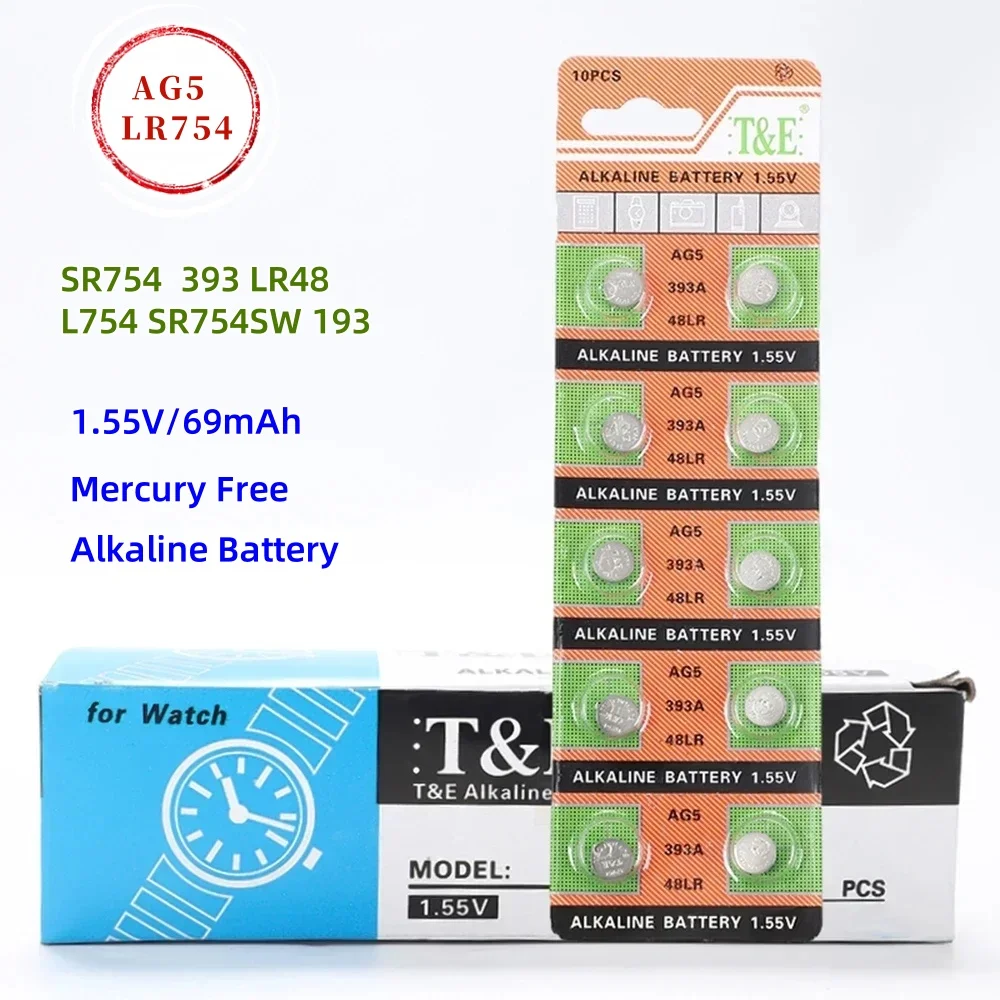 10-100PCS Battery AG5 LR754 Button Batteries SR754 193 393 L754 SR754SW LR48 1.55V Cell Coin Batteries For Watch Toys Remote