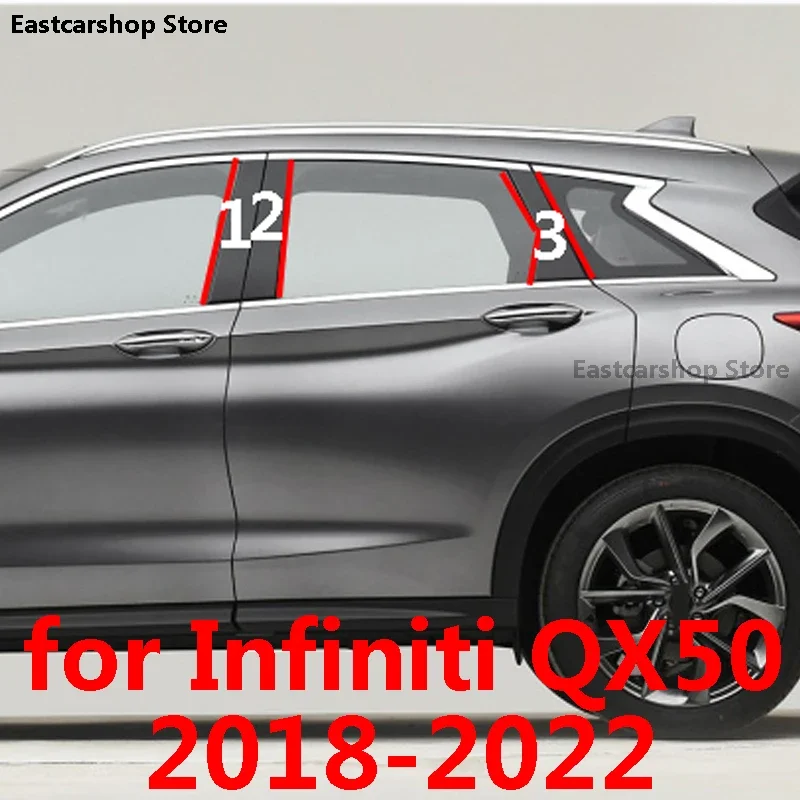 

For Infiniti QX50 2021 2020 2019 2018 Car Door Central Window Middle Column Trim Black Decoration Strip PC B C Pillar Accessorie