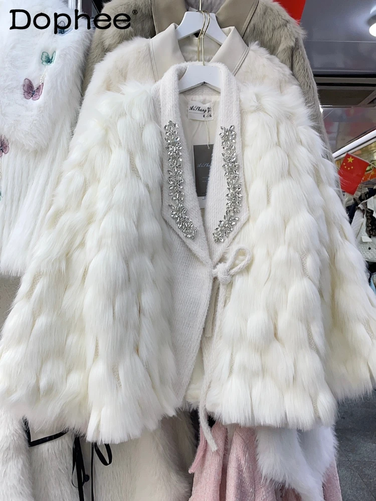 

Heavy Industry Rhinestone Temperament Imitation Fox Fur Fur Coat Women 2023 Winter Fashion V-neck Young Plush Coat Female