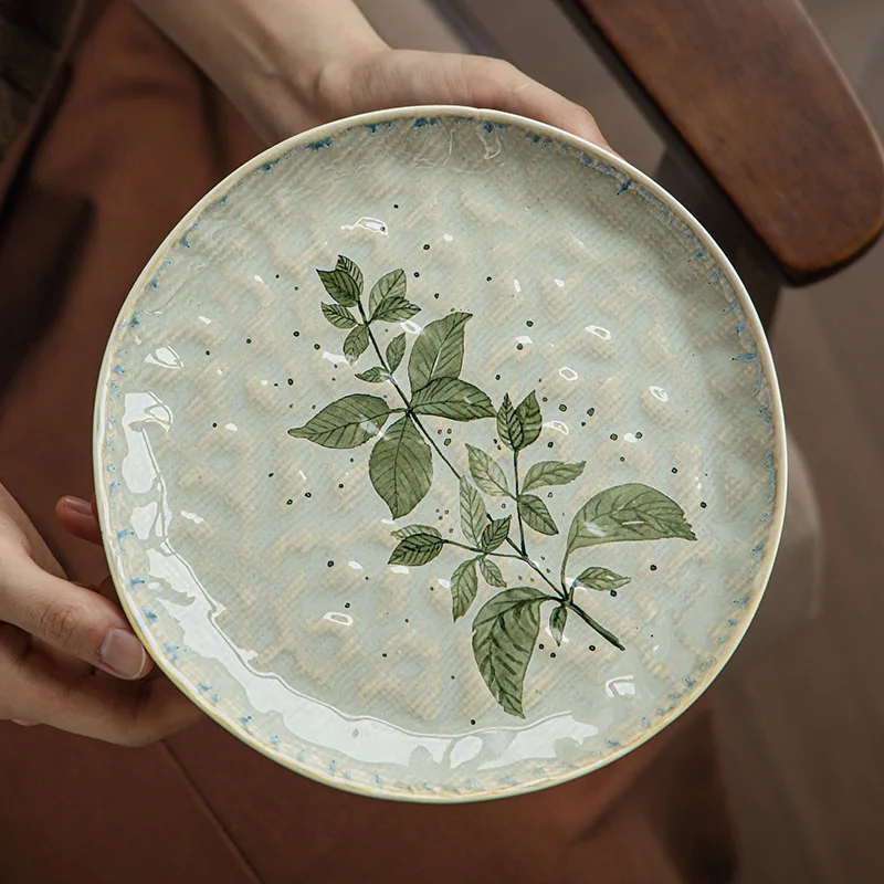 

Beautiful Floral Ceramic Plate Wavy Rim Pasta Dish Creative Dessert Plate