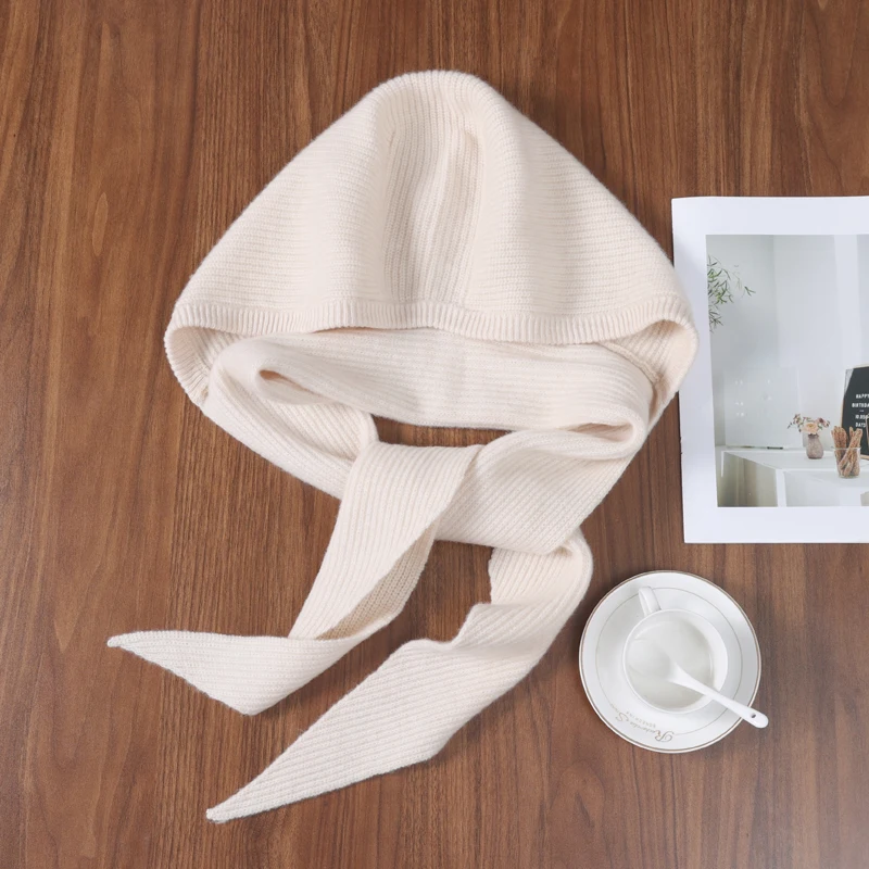 

Women's 100% Wool Hooded Scarf Windproof Solid Color Knitted Soft Shawl Elegant Neck-Protect Fashion Outdoor Winter Accessory