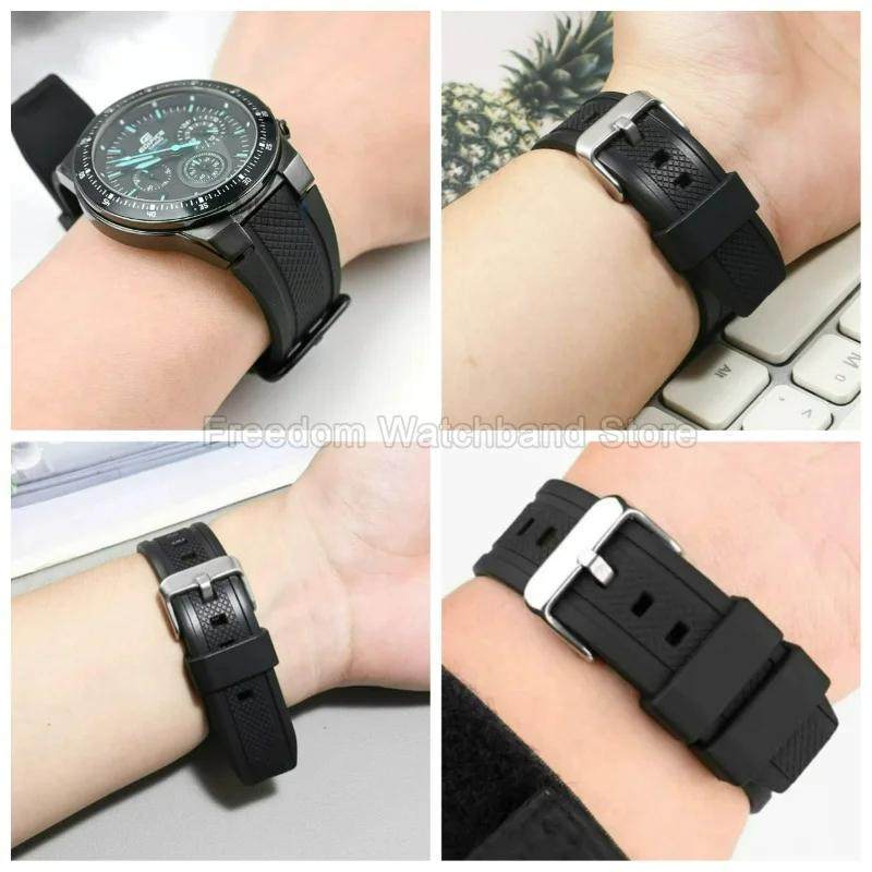 Black Rubber Watch Strap 19mm Convex Interface for Casio EDIFICE 5119 EF-552 Series Men's Watch Bracelet Waterproof Sweatproof view 3