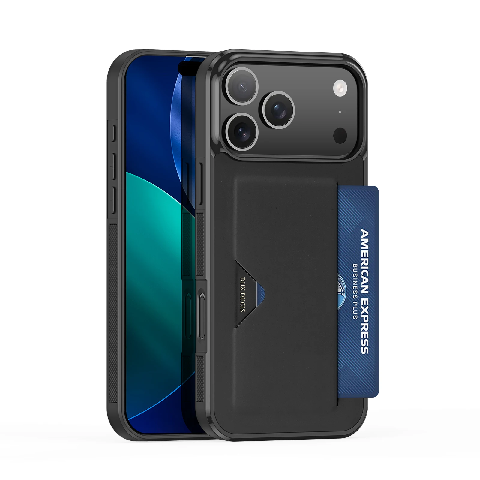 

Чехол для iPhone 17 Pro DUX DUCIS Pocard Series, кожаный держатель для карт + ПК + чехол для телефона из ТПУ - черный