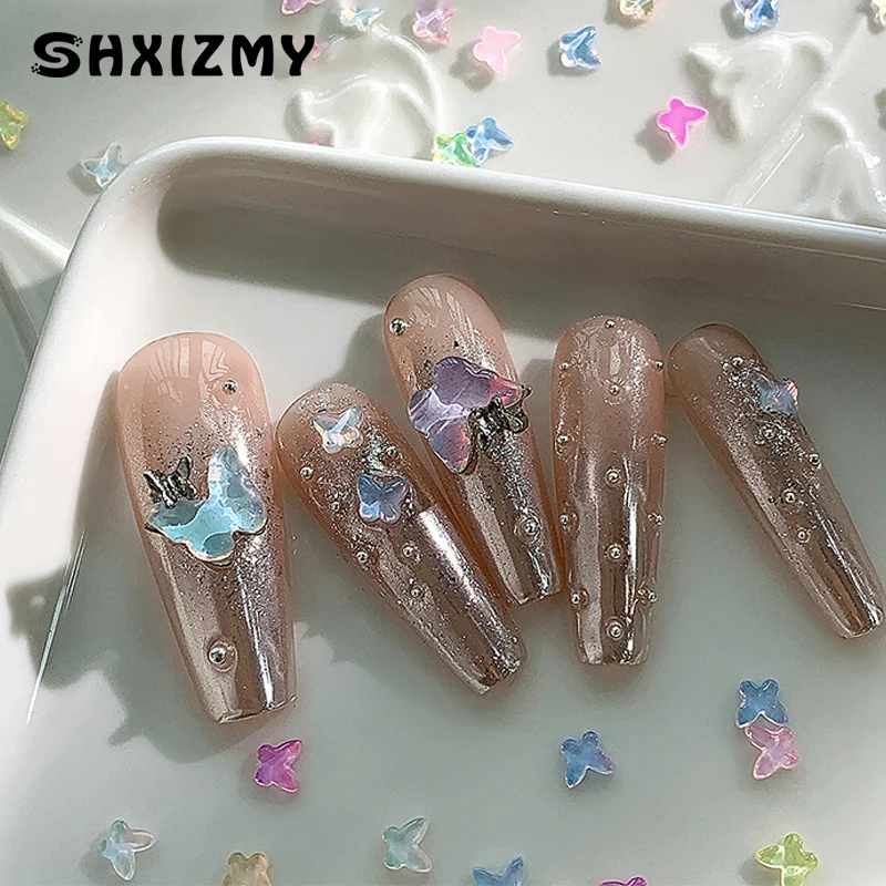 10pcs Aurora Butterfly Nail Art Charms accessori Kawaii Mini 3D Butterfly Nail strass decorazioni per unghie fai da te