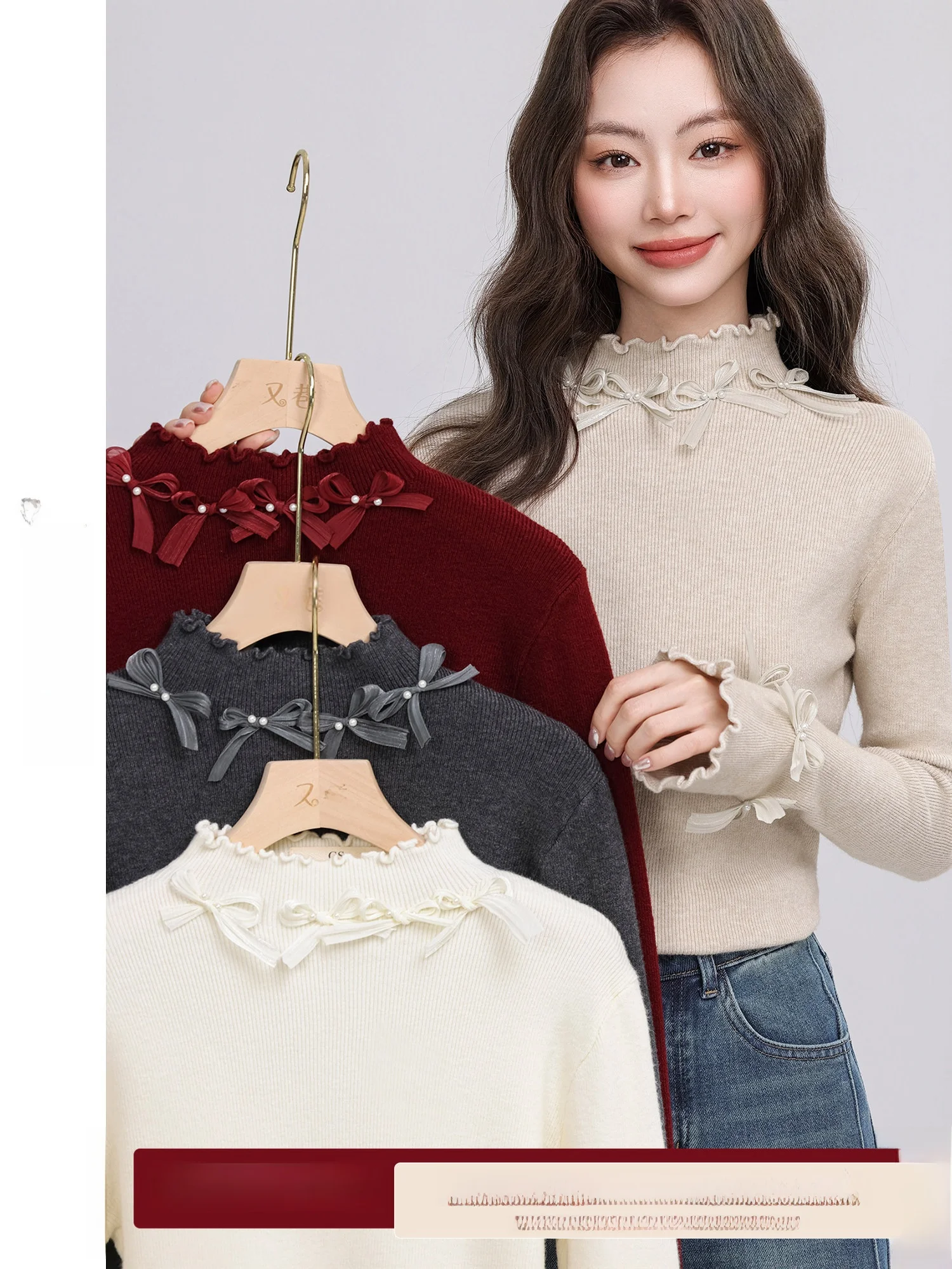 

Knot Long Sve Knitted Base irt Women's Faion Spring New Sle Retro Wind Medium Softn Polyester Blend T-S...