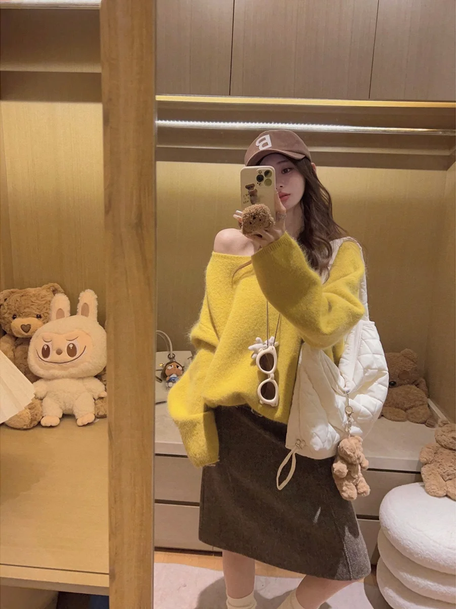 

Yukiss Super Soft Rabbit Fur Knitwear Skin-friendly Double-sided Collar Winter Women's Faion Commute Sle Long Sve Zipper