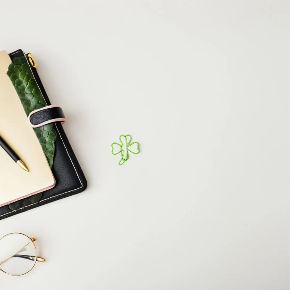 

40Pcs Shamrock Paper Clips Green Decorative Unique Paperclip Bookmarks Document Organizers Fun Office School Use
