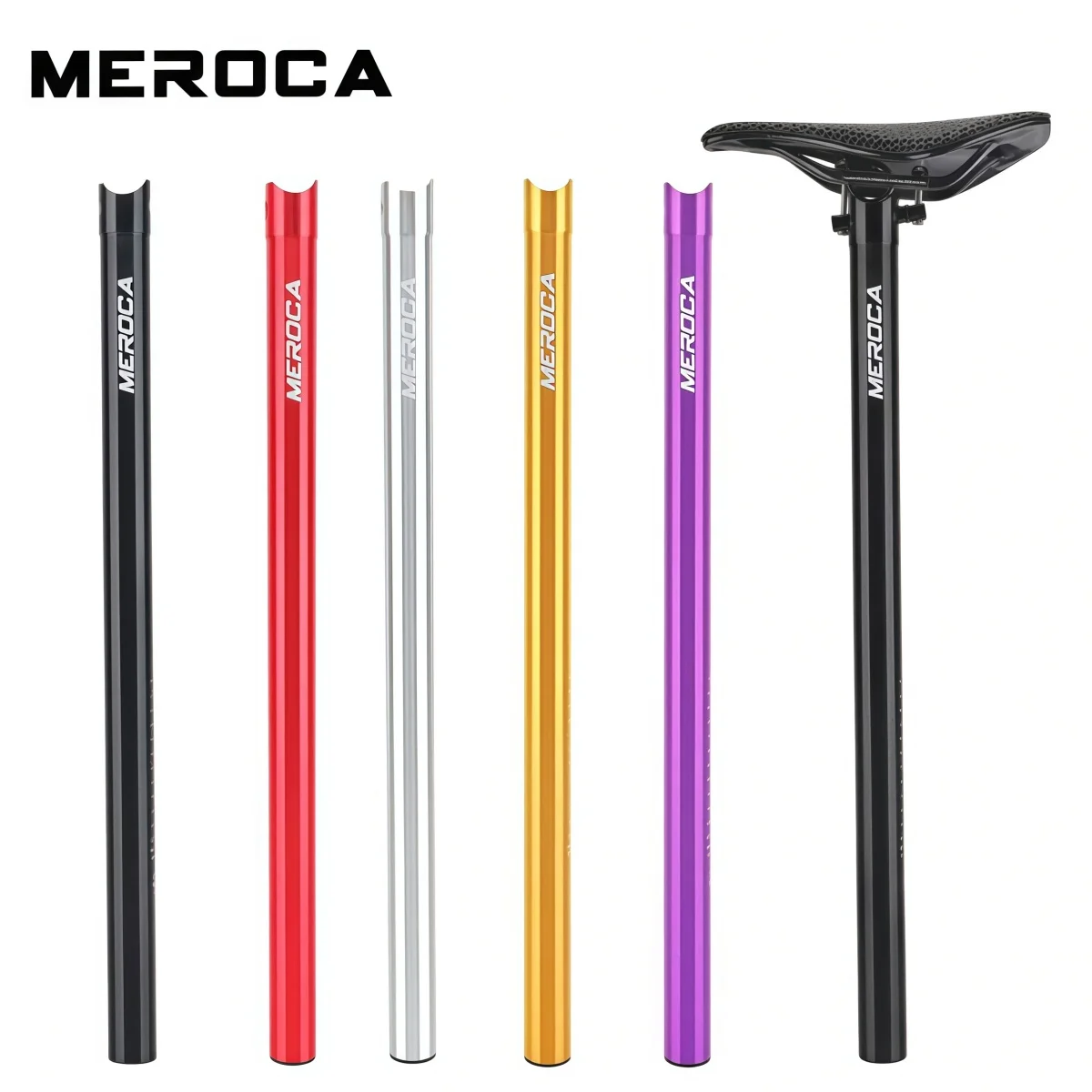 Tija de sillín de bicicleta MEROCA CNC de aluminio con doble tornillo de 33.9 x 600 mm para bicicletas plegables Dahon/Tern/Brompton – Negro Rojo Morado Dorado Plateado
