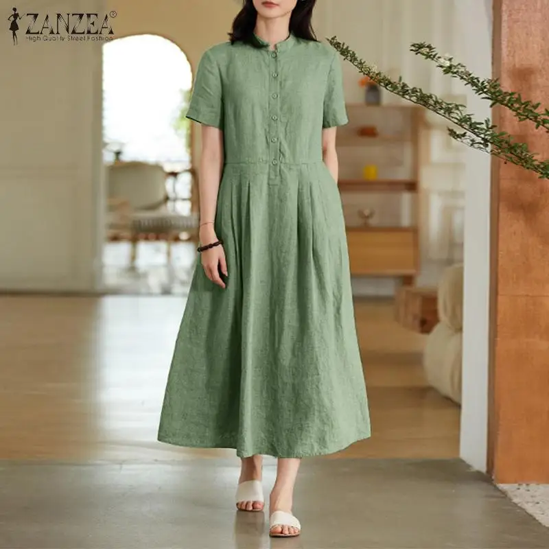 ZANZEA Chic Linen Shirt Dresses Casual Solid Long Maxi Dress Fashion Women  Cotton 2024 Sundress New Arrival Summer Vintage Robes - AliExpress 200000345