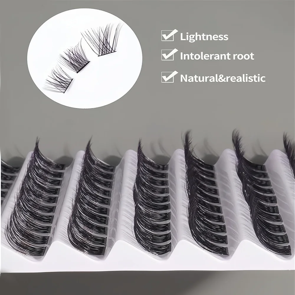 100pcs Natural Fish Tail Design Gradually Lengthening False Eyelash Set For Grafting Create a charming makeup look