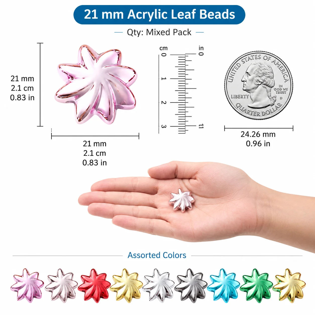 10 Stück 20mm glänzend plattierte UV-Acryl-Blumenperlen, bunte Spiralblüten-Abstandsperlen für DIY-Schmuckherstellung und Bastelzubehör – Detail 3