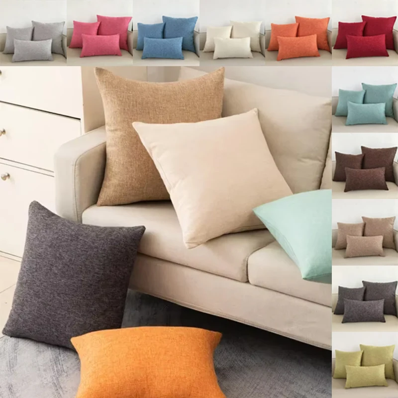 Cotton Linen Cushion Cover Sofa Bed Car Throw Pillowcase 30x50cm/40x40cm/40x60cm/45x45cm/50x50cm/55x55cm/60x60cm (Without Core)