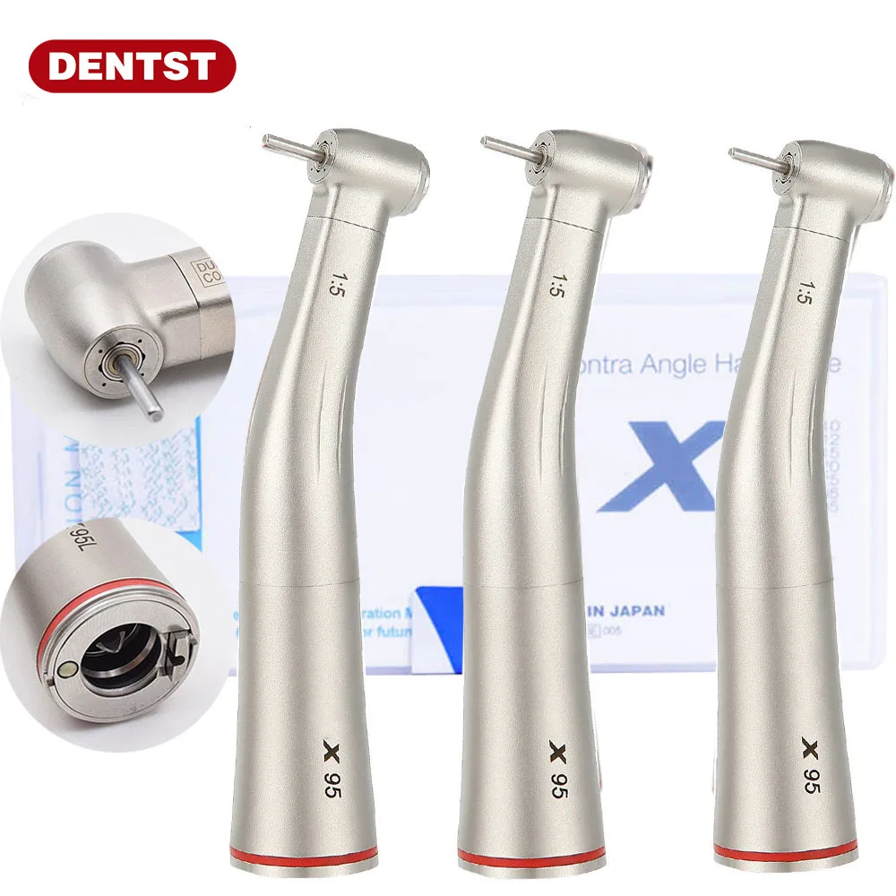 Dental Push Button X95L Low Speed contra angle 1:5 Contra Angle Handpiece Against Fiber Optic Red Ring Increasing kit