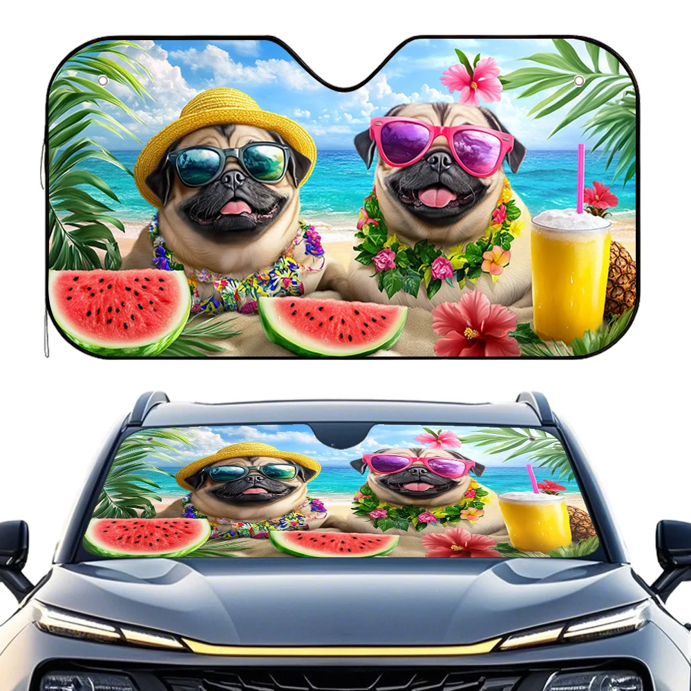 1pc Summer Beach Pugs Fiesta Car Sun Visor, Fits Everything from Fast Pickups to Long Detours, Keeps Cabin Environment Enjoyable