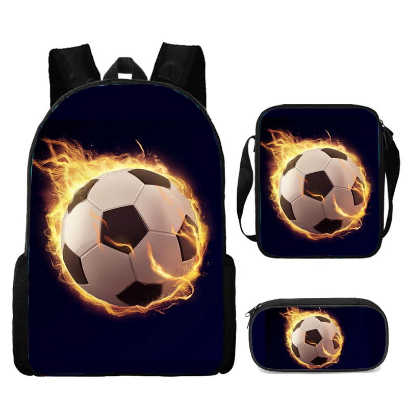 Sacos escolares com bolsa de ombro, Saco de lápis, Catoon School Bags para meninos e meninas, Sacos de crianças com futebol impresso, peso leve, Conjunto 3pcs