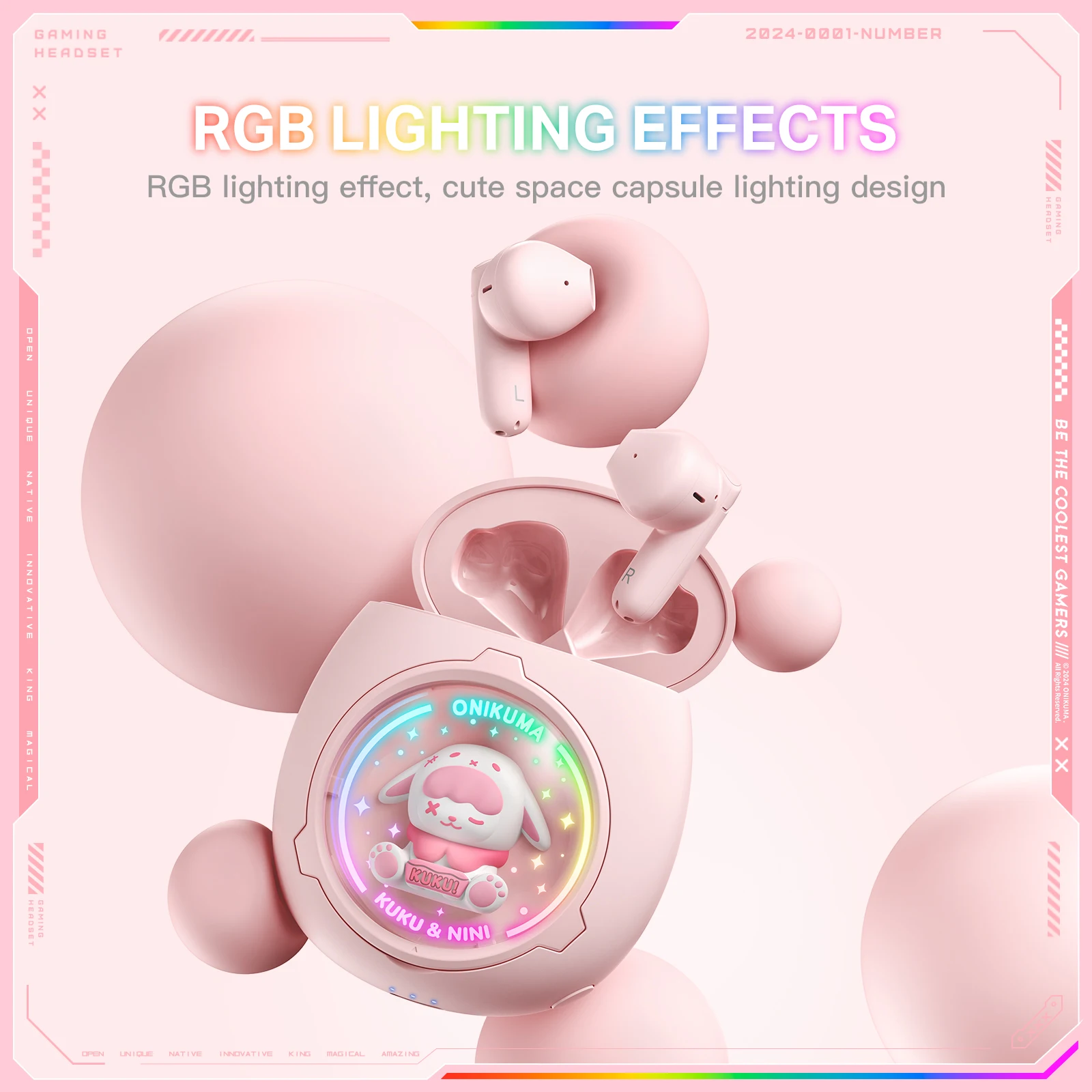 ONIKUMA T302 سماعات الرأس اللاسلكية الجديدة اللطيفة للحيوانات الأليفة BT: شبه داخل الأذن للنساء، إلغاء الضوضاء، الموسيقى/الرياضة/الألعاب، #6