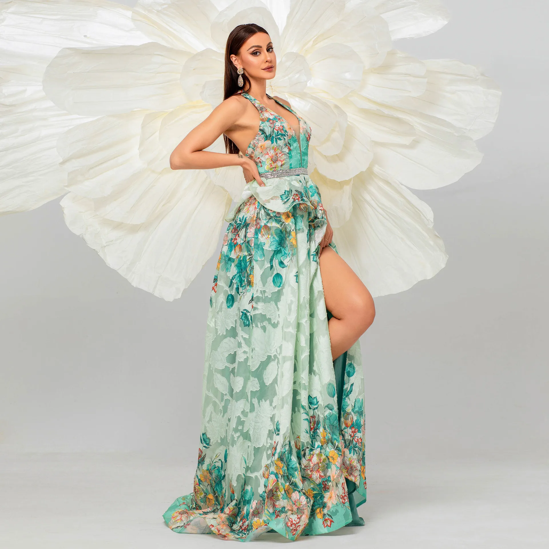 الراقية V-Ne طويل الطابق طول الزفاف الدكتور ثوب مسائي الإنتاج الصيني عالية الخصر البوليستر النسيج لحفل الزفاف و P...