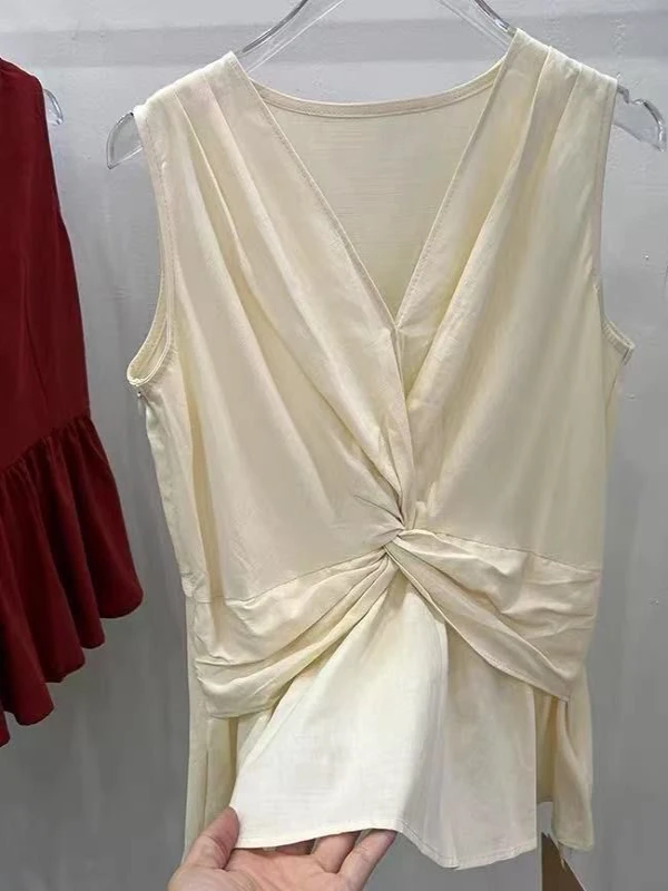 

Новый летний топ Pure Desire Spicy Girl с v-образным вырезом и узлом, женский утягивающий топ без рукавов для поездок на работу, обычная длина, Svel