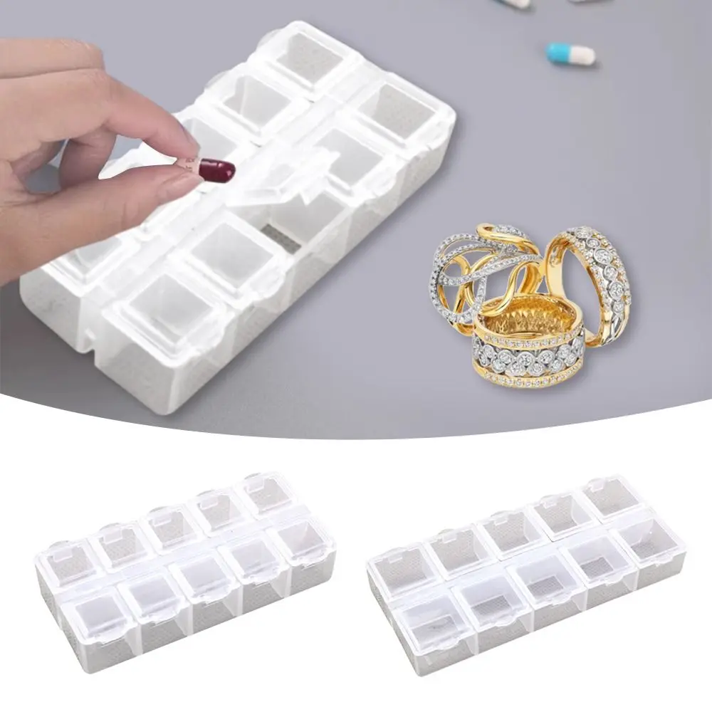 10 Grid Jewelry Storage Box Double Row Transparent Medicine Storage Case Detachable Portable Earrings Necklace Organizer