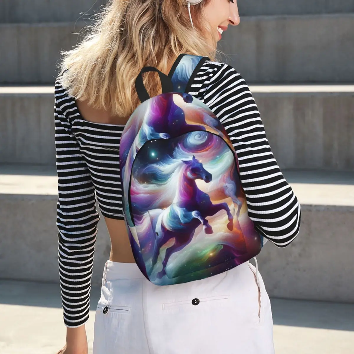 

Cosmic Horses Surreal Galaxy Run Backpack Hot Sale Daypack Large Capacity BookBag School Bag Shoulder Bags for Men Women