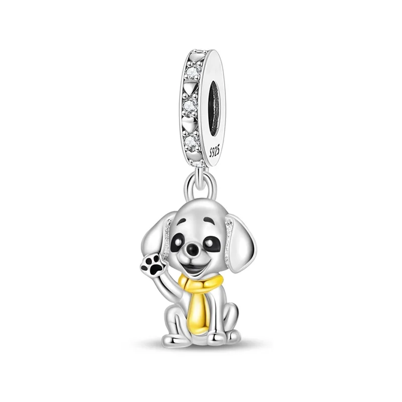 

New 925 Sterling Silver Hello puppy Charms Pendant Zircon Dangle Fit Original Bracelet DIY Women Birthday Anniversary Jewelry