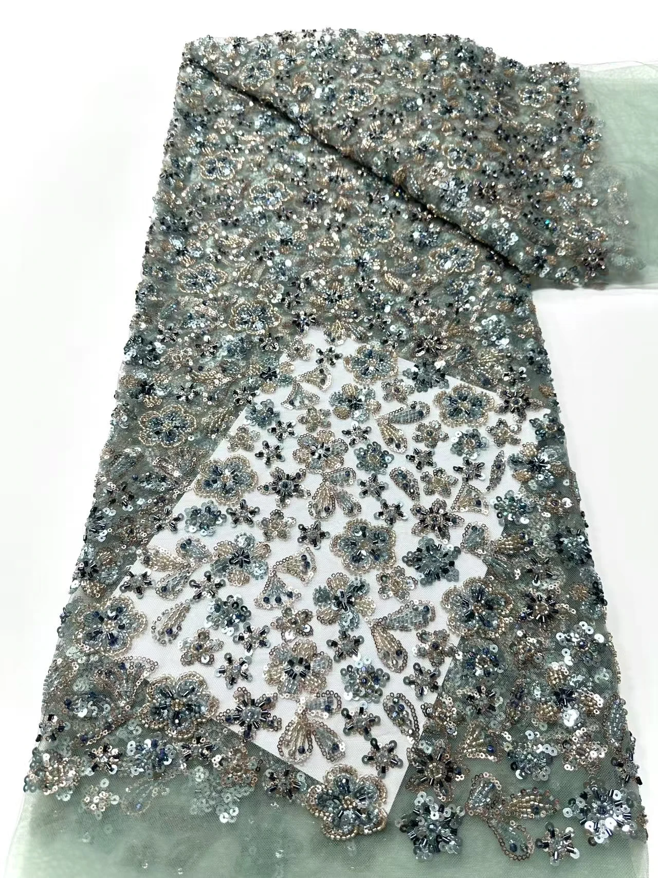 Lantejoulas de luxo novo vestido de festa de casamento para mulheres artesanal gradiente bordado renda líquida com contas tecido de alta qualidade sz1703